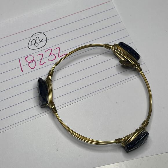 BOURBON & BOWETIES BOWTIES gold tone bracelet bangle deep midnight blue stones - Picture 10 of 10